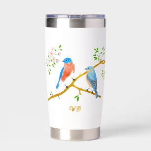Bluebirds Monogrammed White Insulated Tumbler