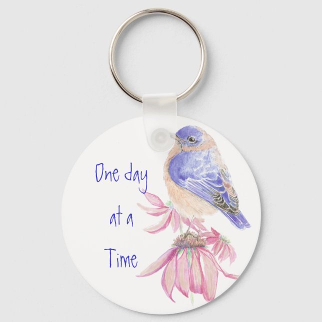 Bluebirds, Motivational, One day at a Time Quote Keychain (Front)