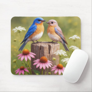 Bluebirds On a Fence Post Mouse Pad