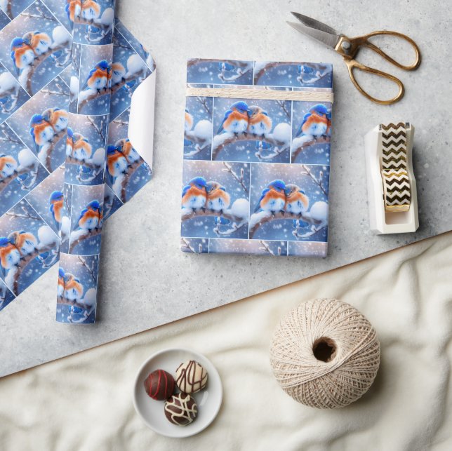 Bluebirds On a Snowy Branch Wrapping Paper (Crafts)