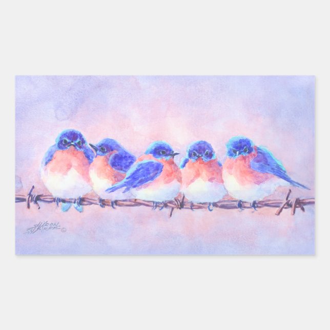 BLUEBIRDS on a WIRE by SHARON SHARPE Rectangular Sticker (Front)