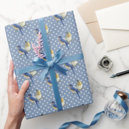 Bluebirds on Polka Dots Wrapping Paper