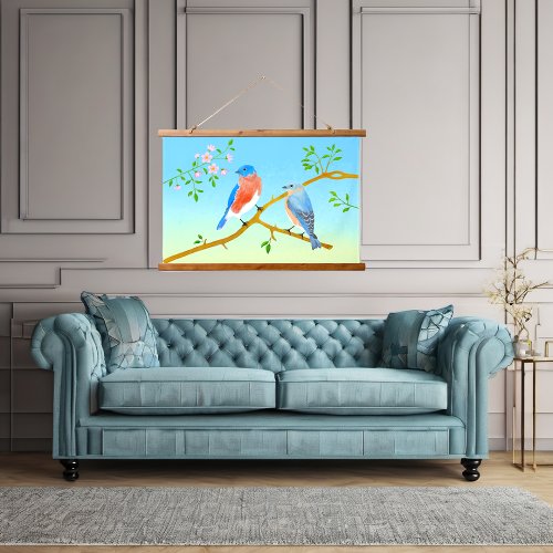 Bluebirds Pale Blue  Green Hanging Tapestry