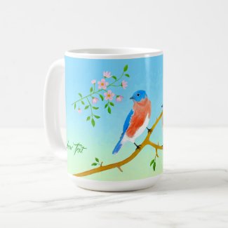 Bluebirds Pale Blue & Green Large Classic Mug