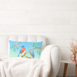 Bluebirds Pale Blue & Green Lumbar Pillow