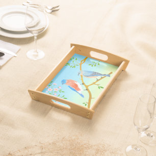 Bluebirds Pale Blue & Green Serving Tray