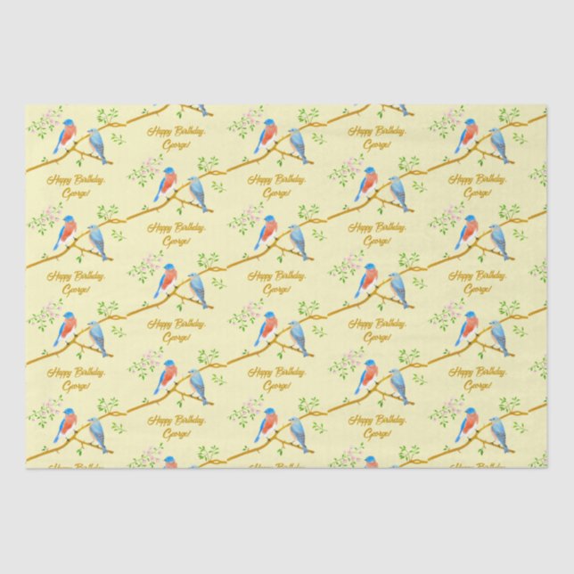 Bluebirds Pale Yellow Tissue Paper (Front)