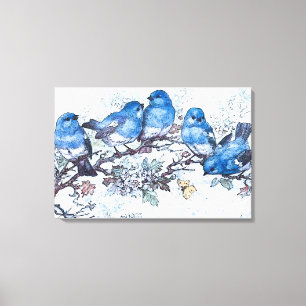 Bluebirds Perched On Cherry Blossom Canvas Print