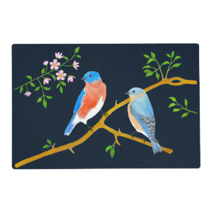 Bluebirds Placemat Mat Laminate Dark Blue