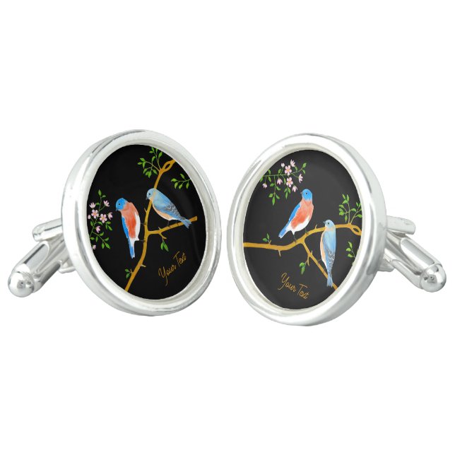 Bluebirds Round Cufflinks (Angled)