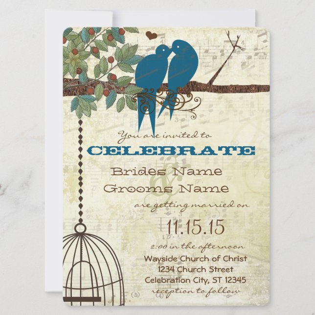 Bluebirds Sitting In a Tree Wedding Invite (Front)