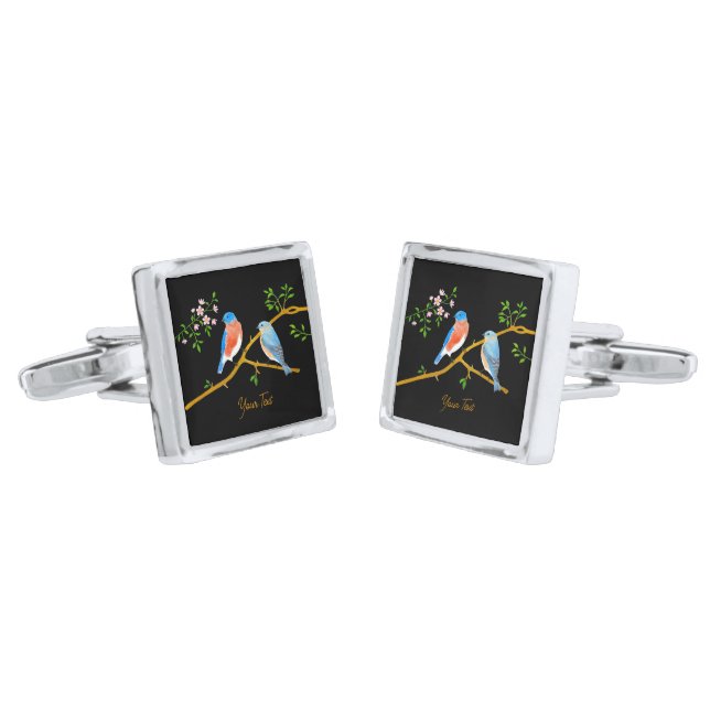 Bluebirds Square Cufflinks (Angled)
