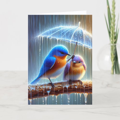 Bluebirds Under an Umbrella Card