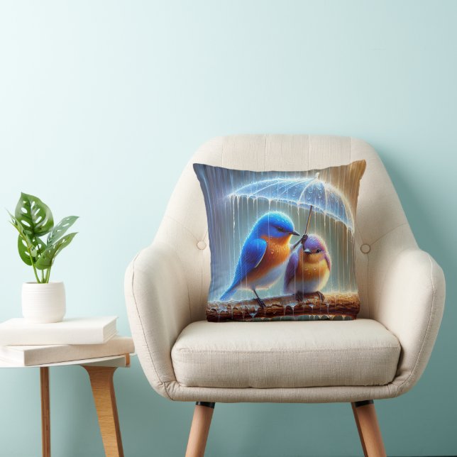 Bluebirds Under An Umbrella Throw Pillow (Chair)