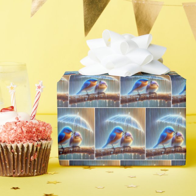 Bluebirds Under An Umbrella Wrapping Paper (Birthday Party)