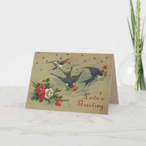 Bluebirds Vintage Valentine Holiday Card