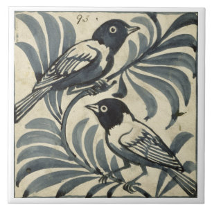 Bluebirds (w/c on paper) ceramic tile