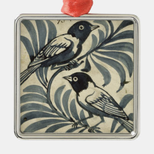 Bluebirds (w/c on paper) metal ornament