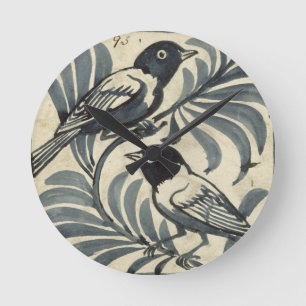 Bluebirds (w/c on paper) round clock