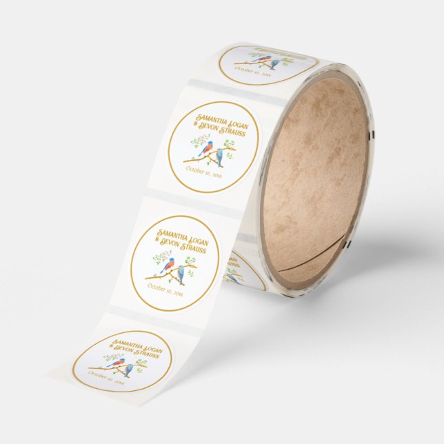 Bluebirds Wedding Classic Round Sticker (Roll)