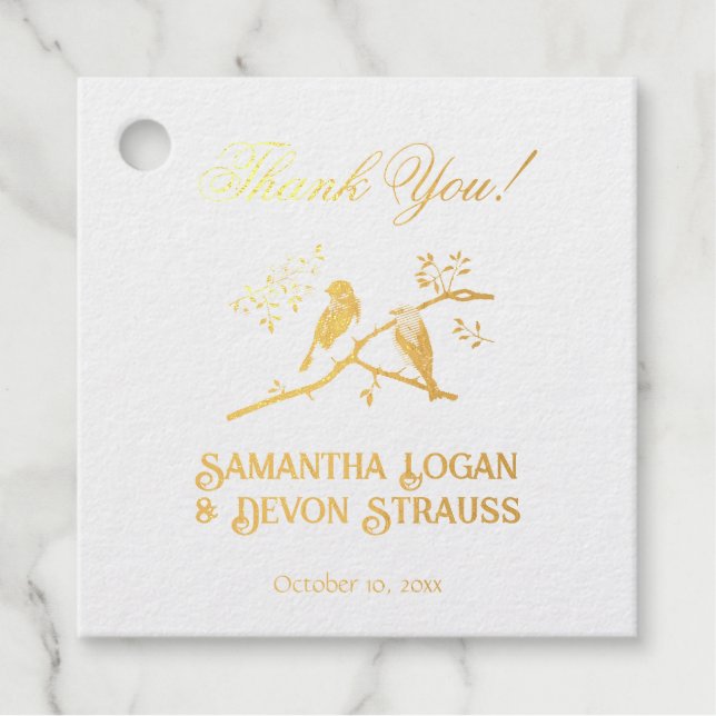 Bluebirds Wedding Foil Favor Tags (Front)