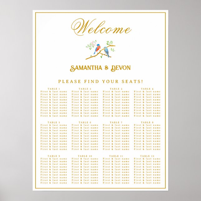 Bluebirds Wedding Seating Chart (Front)