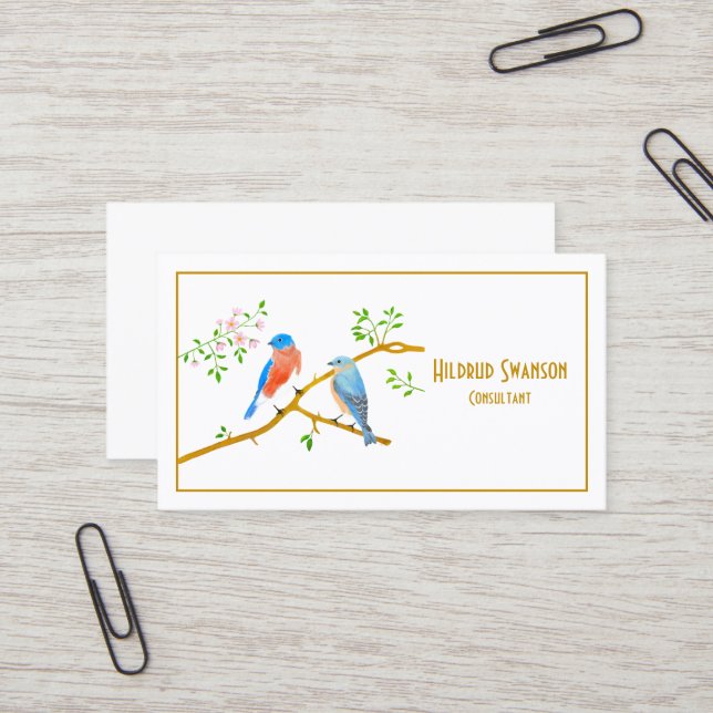 Bluebirds White Business Card (Front/Back In Situ)