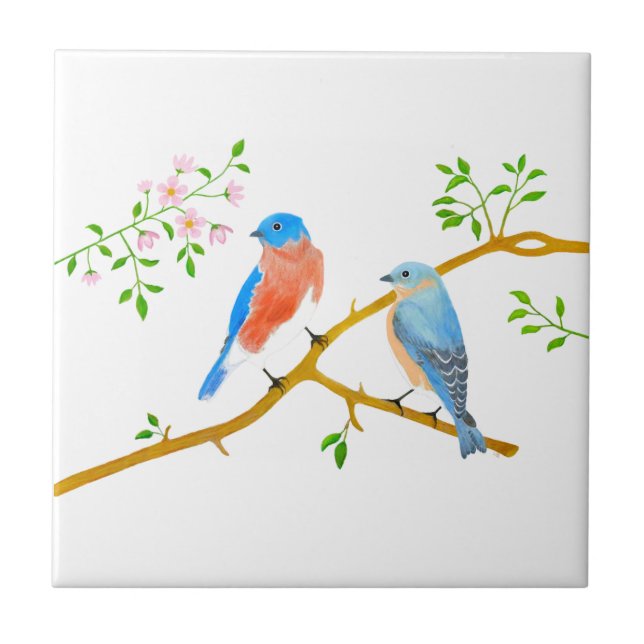 Bluebirds White Ceramic Tile (Front)