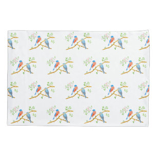 Bluebirds White Pillow Case