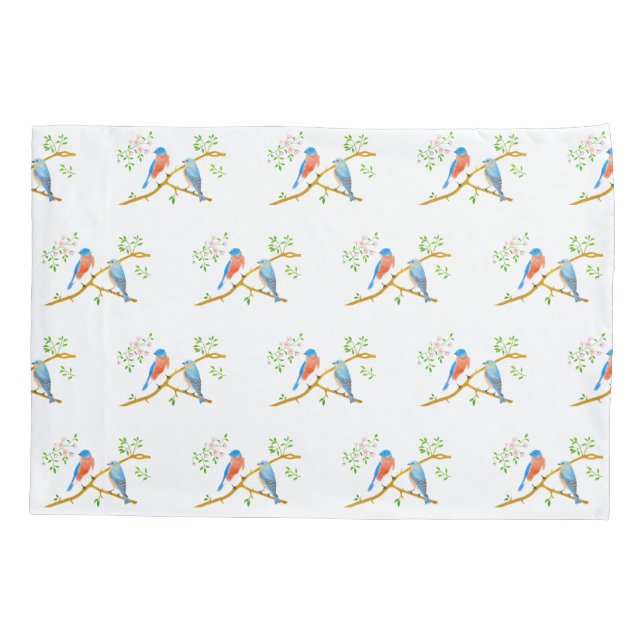 Bluebirds White Pillow Case (Back)