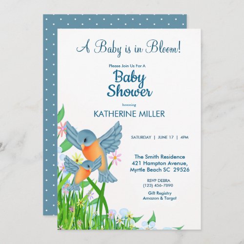  Bluebirds Wildflowers Baby Shower    Invitation