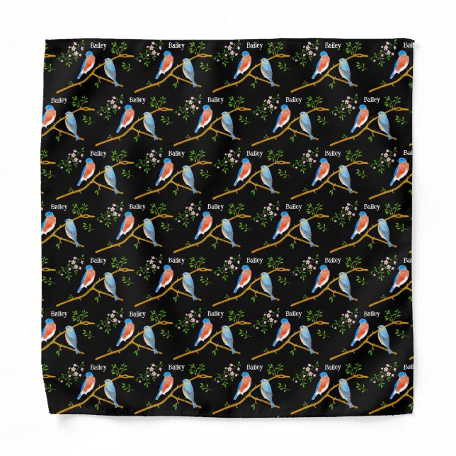 Bluebirds With Text Black Bandana (Front)