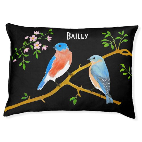 Bluebirds With Text Black Pet Bed