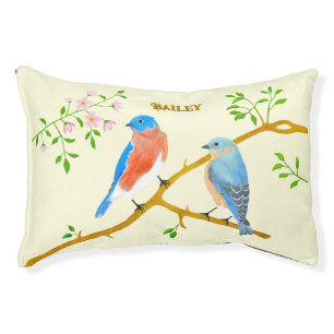 Bluebirds With Text Yellow Pet Bed