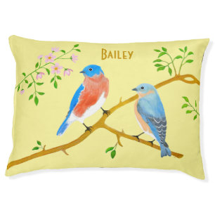 Bluebirds With Text Yellow Pet Bed