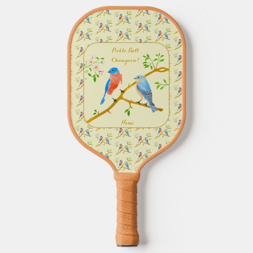 Bluebirds With Text Yellow Pickle Ball Paddle