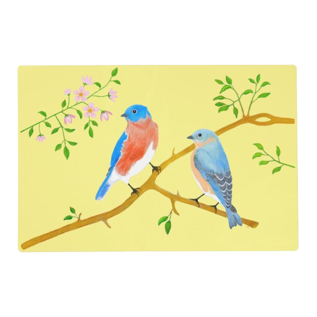 Bluebirds Yellow Laminate Placemat (Front)