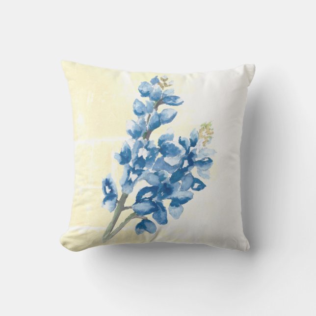 Bluebonnet 4 on Pale Yellow Throw Pillow (Front)