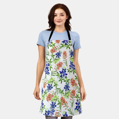 Bluebonnet and Indian Paintbrush Wildflower Apron