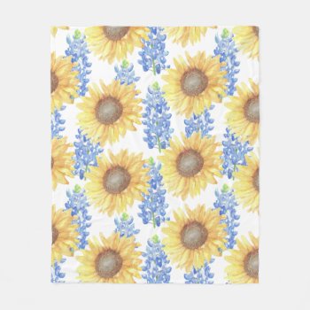 Bluebonnet And Sunflower Fleece Blanket by Eclectic_Ramblings at Zazzle