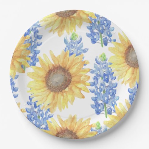 Bluebonnet and Sunflower Paper Plates