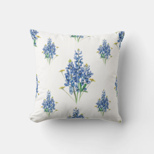 Bluebonnet and Wildflower Pattern Throw Pillow