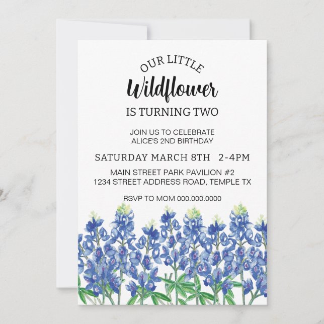 Bluebonnet Birthday Texas Flower download  Invitation (Front)