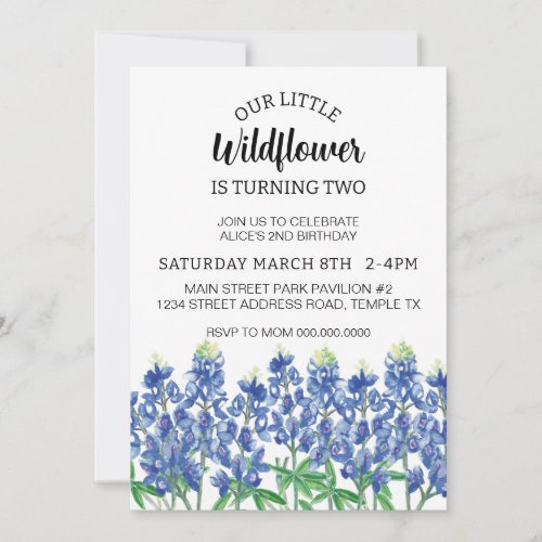 Bluebonnet Birthday Texas Flower download  Invitation