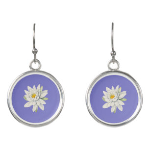 Bluebonnet Bluish-Purple with white waterlily Earrings