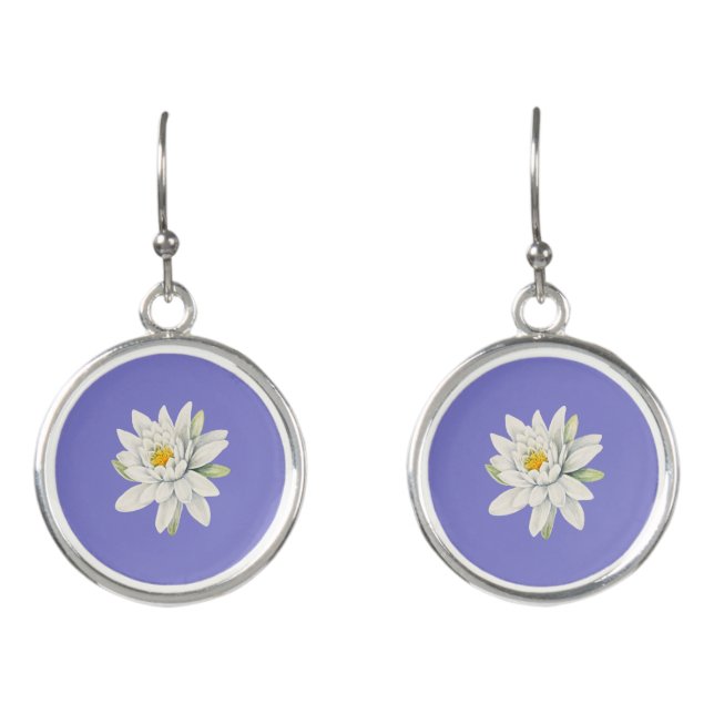 Bluebonnet Bluish-Purple with white waterlily Earrings (Front)