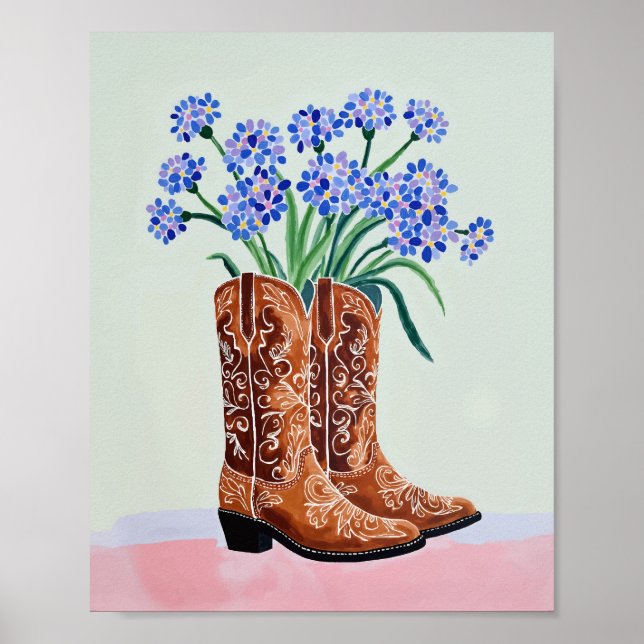 Bluebonnet Cowboy Boots Painting Art Print (Front)