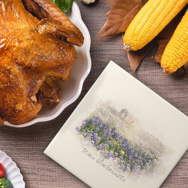 Bluebonnet Field Sketched Watercolor Ceramic Tile (Creator Uploaded)