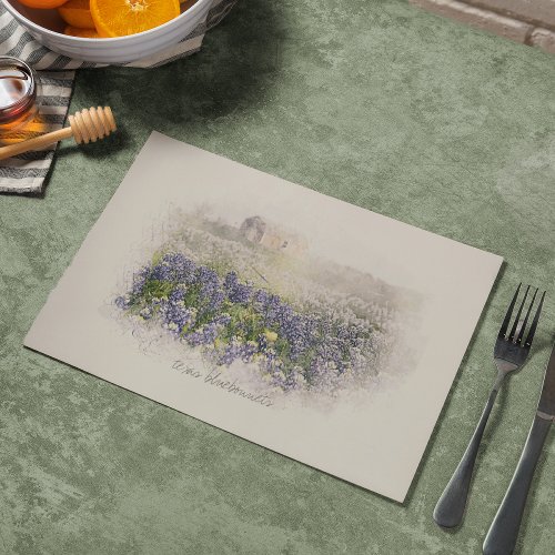 Bluebonnet Field Sketched Watercolor Cloth Placemat