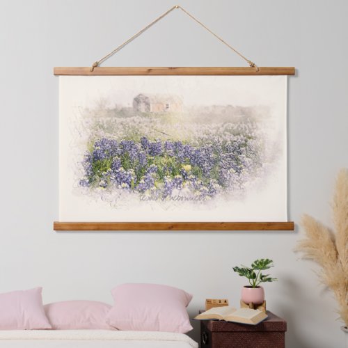 Bluebonnet Field Sketched Watercolor Hanging Tapestry